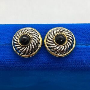 💛 Gold & Silver Tone Cable Twist Onyx Earrings